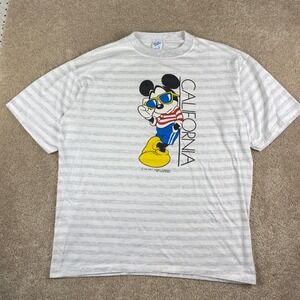 Vintage Velva Sheen Mickey Mouse California Striped T-Shirt Mens XL‎ Grey White